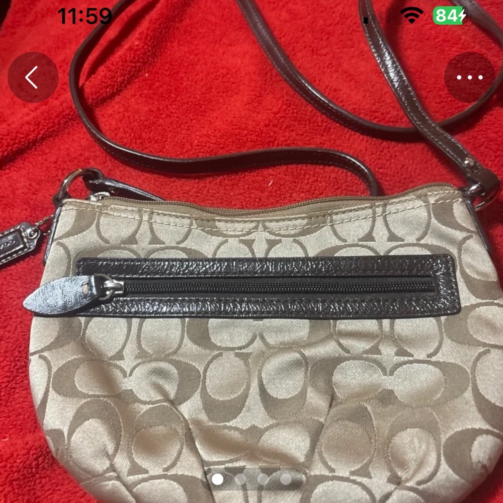 Coach small bag over shoulder gold brown trim very good condition